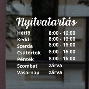 Nyitvatartás matrica